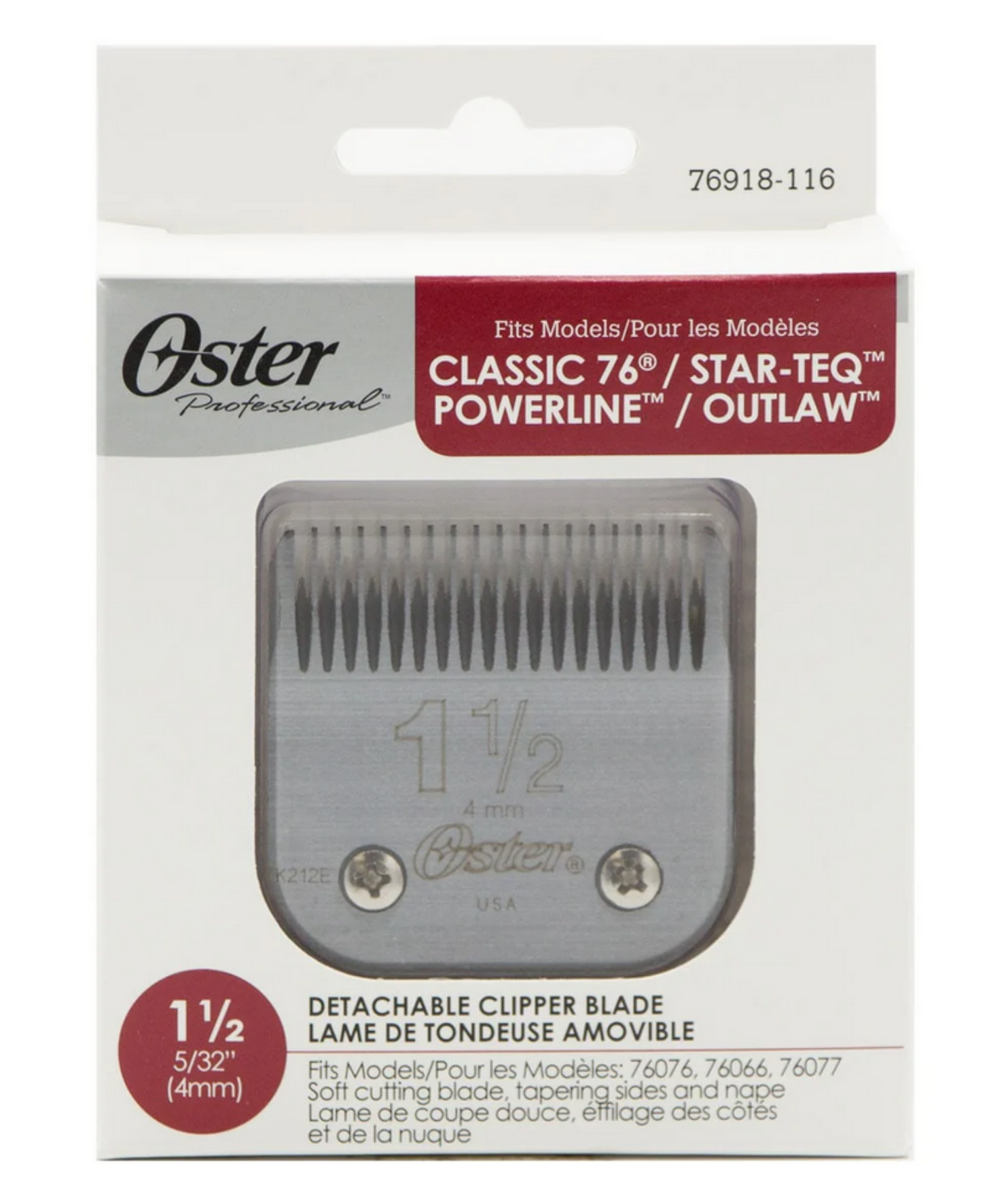 Oster Replacement Blade 1 1/2 inch (5/32 inch, 4mm) Model 76918-116 for professional clippers