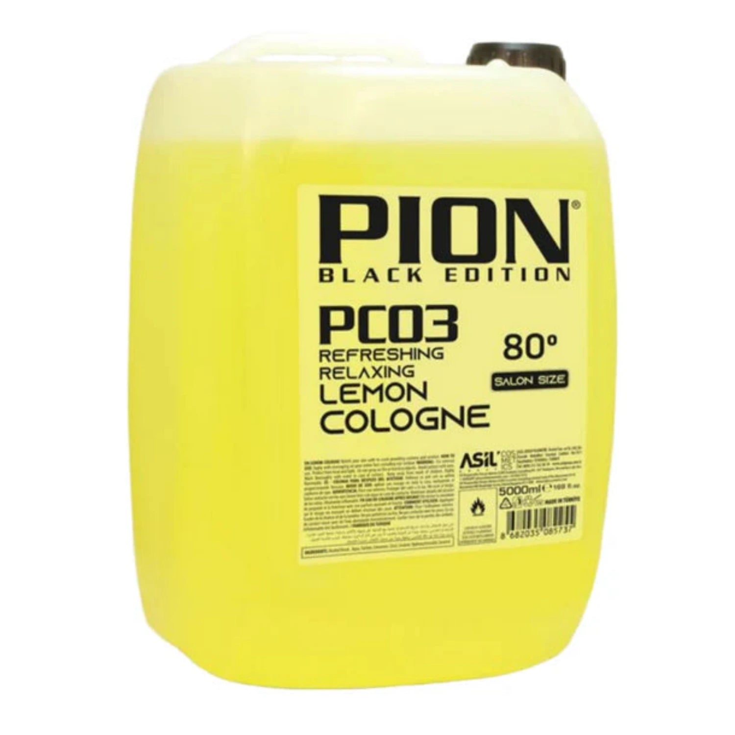  Pion After Shave Cologne Lemon 5000ml bottle with a citrus scent, perfect for post-shave cooling and skin soothing.