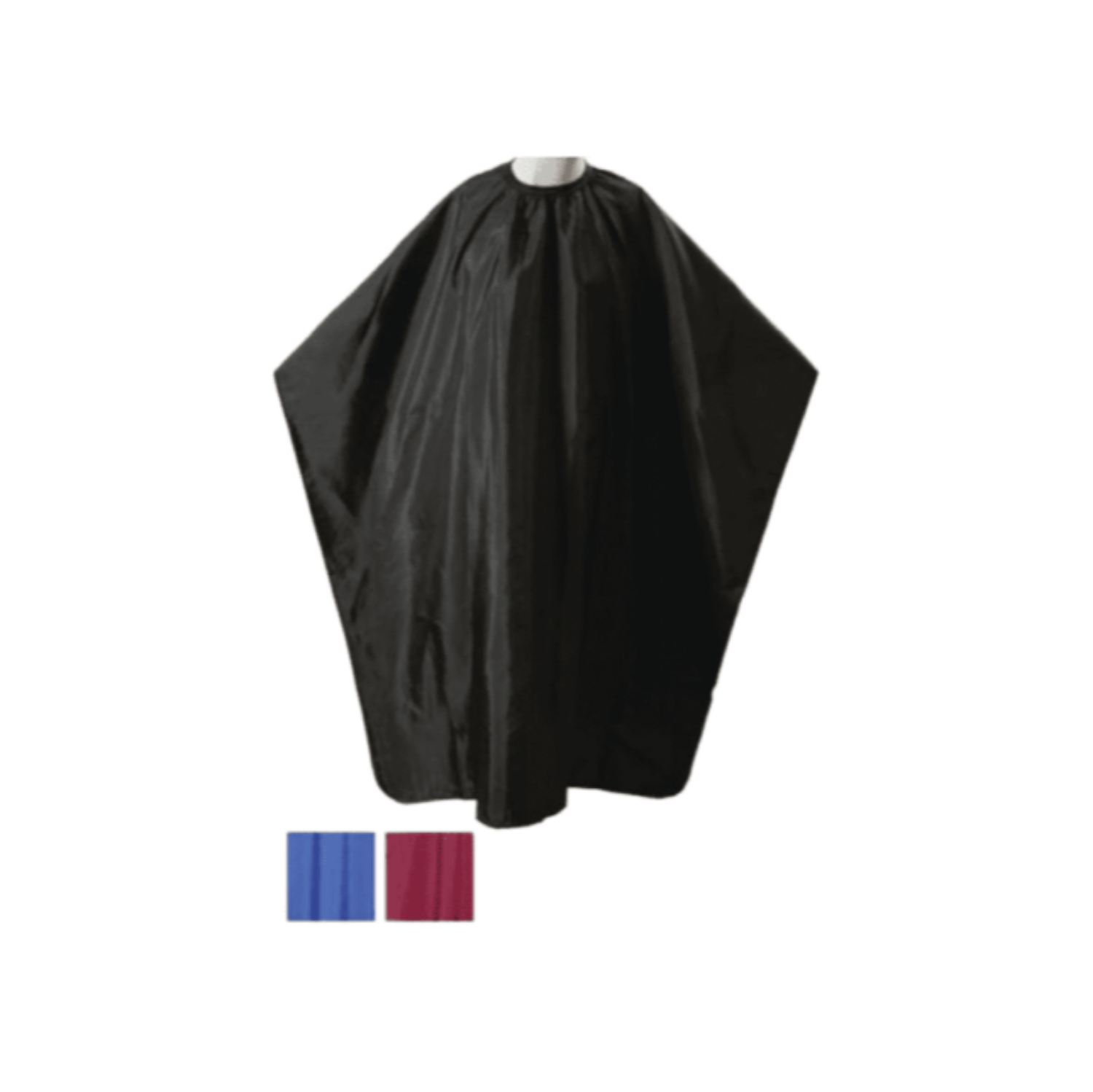  Black professional barber cape with hook closure laid flat, made from lightweight water-resistant fabric