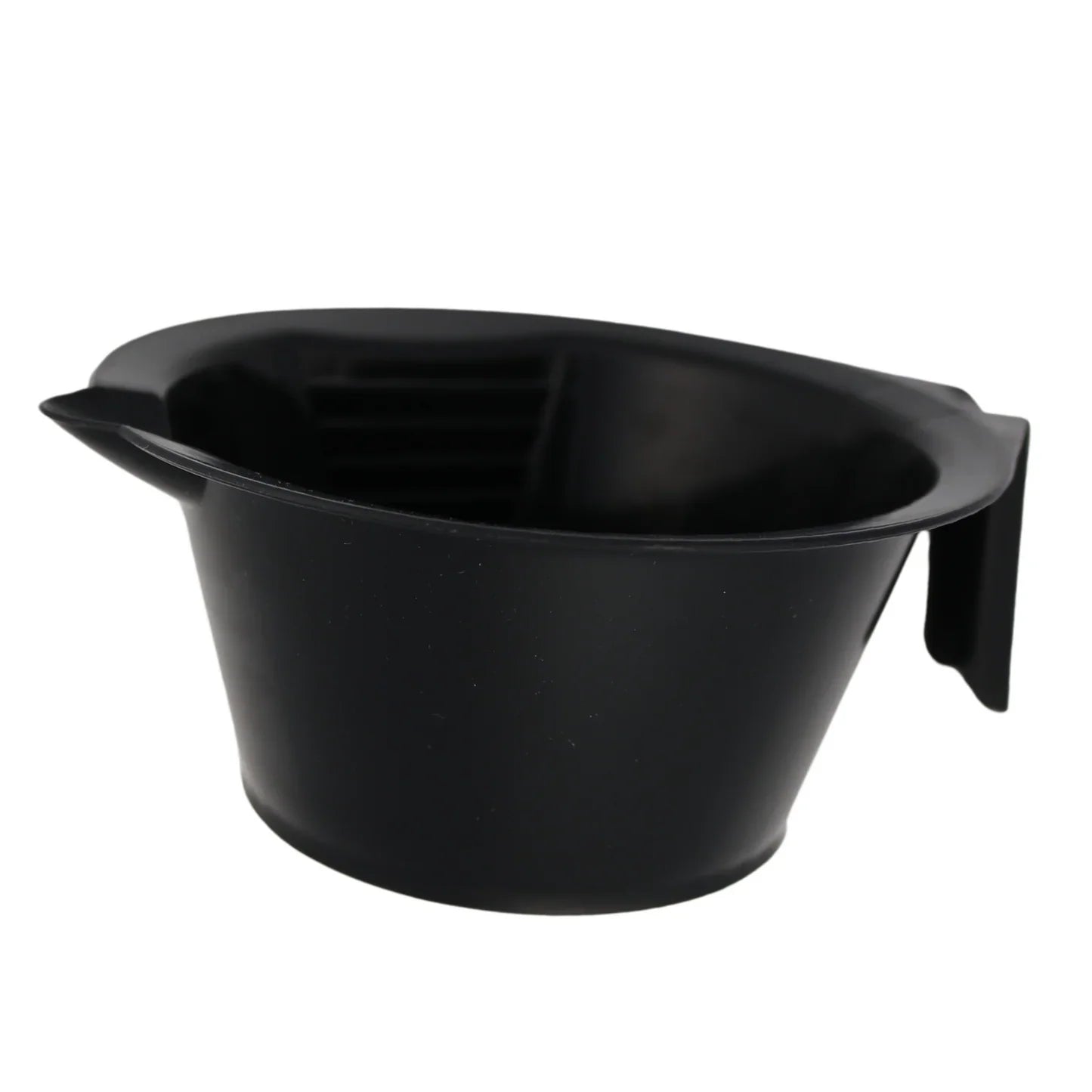 Professional black colour mixing bowl with non-slip rubber base and measurement markings for hair colour preparation