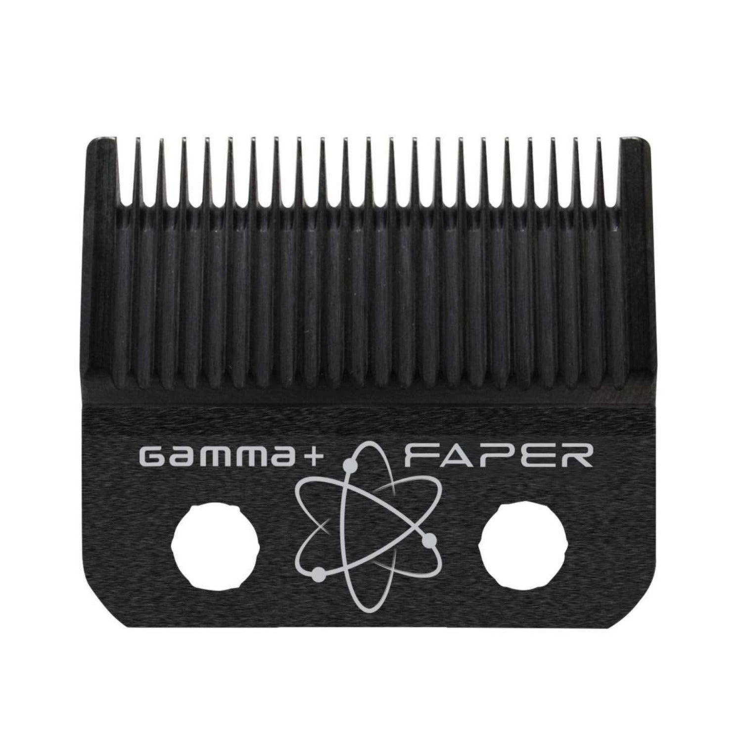 “SC/Gamma+ Faper DLC Fusion fixed clipper blade—black diamond carbon coating, slim deep-tooth fixed blade shown front-on on a white background.”