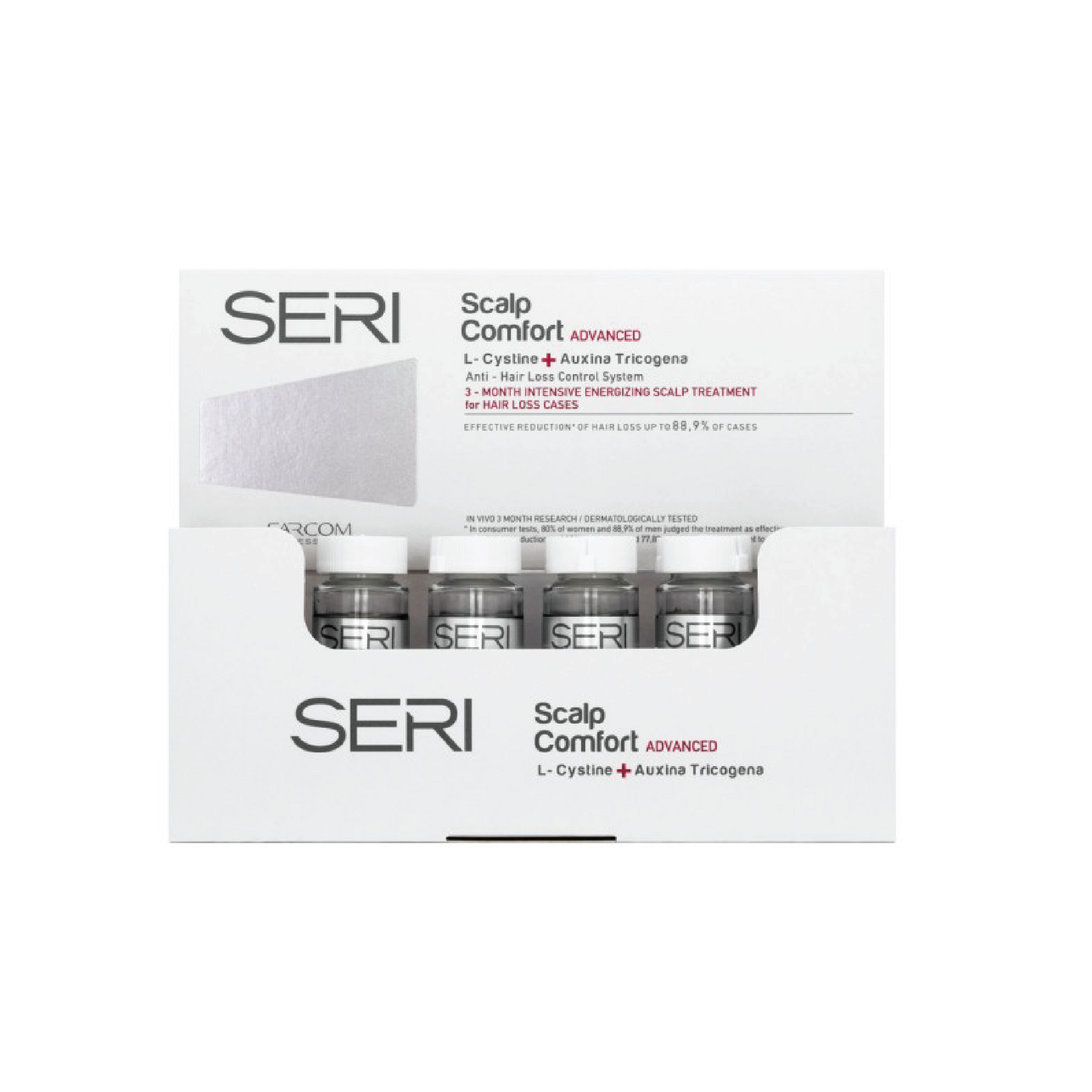 SERI Ampoules Scalp Comfort 10ml (12 pcs) – advanced anti-hair loss treatment that strengthens roots, soothes the scalp, and promotes healthier, fuller-looking hair with targeted care.