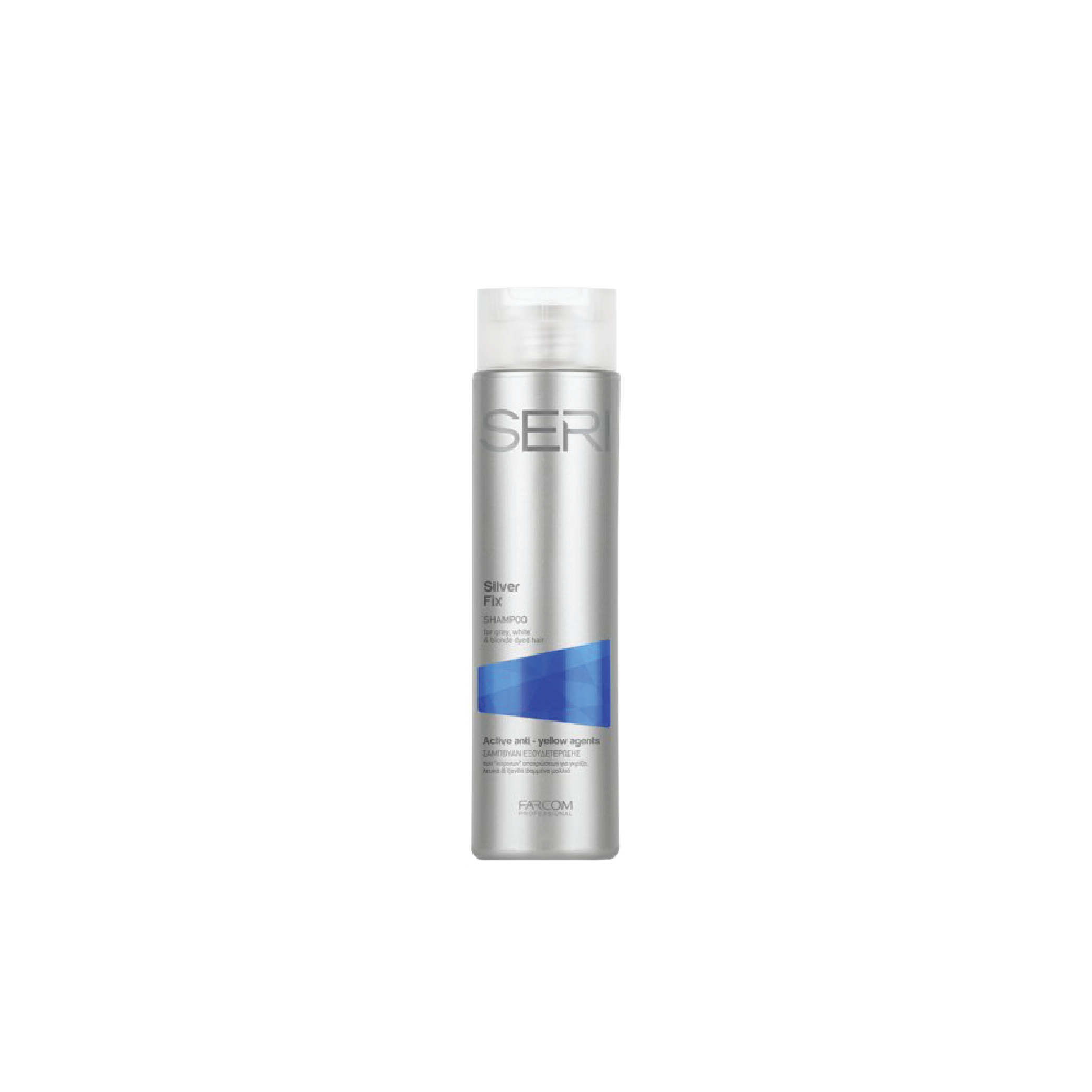 SERI Shampoo Silver Fix 300ml – anti-yellow shampoo specially formulated for grey, white, and blonde dyed hair, neutralizing brassiness for a cool, radiant tone.