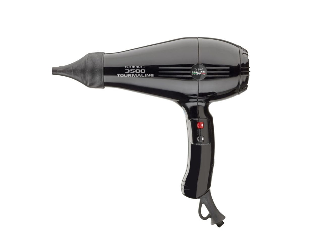 GAMMA+ 3500 Professional Salon Tourmaline Ionic Hair Dryer, 2 Nozzles, 6 Heat/Speed Settings, Black