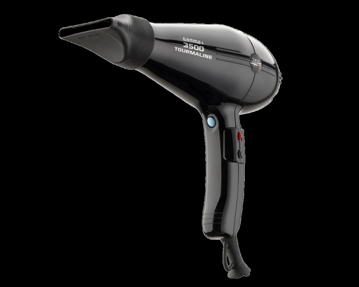 GAMMA+ 3500 Professional Salon Tourmaline Ionic Hair Dryer, 2 Nozzles, 6 Heat/Speed Settings, Black