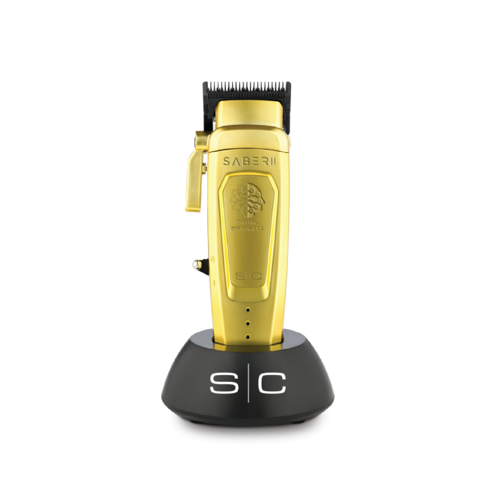 "Gold StyleCraft Saber 2.0 cordless modular hair clipper with full-metal body and USB-C charger"