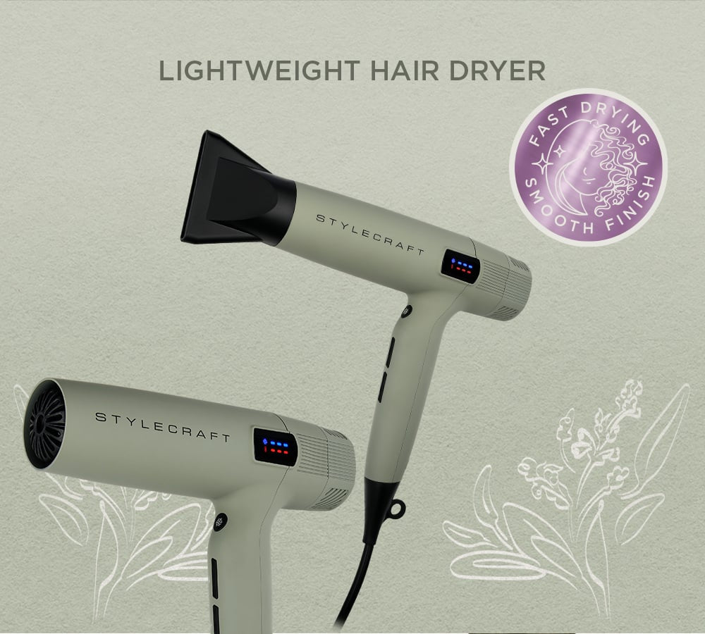 StyleCraft Sage Professional Lightweight Hair Dryer with Digital Brushless Motor