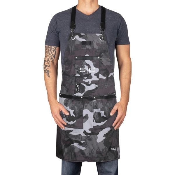 Style craft Salon Apron with Crossback Strap in Black Camo Design