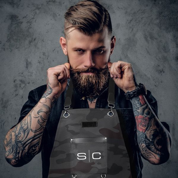 Style craft Salon Apron with Crossback Strap in Black Camo Design