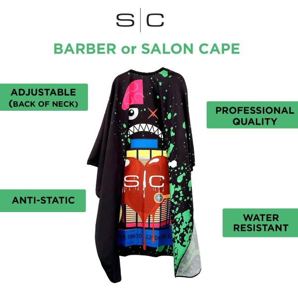 Style craft Stylist Cape with Adjustable Closure in Radioactive Black Design