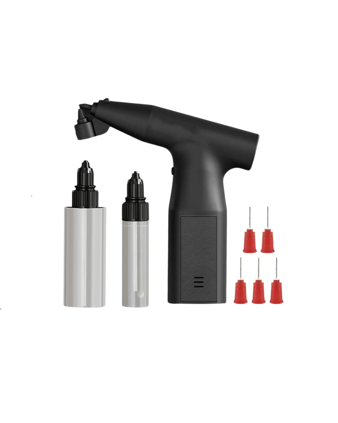 Cordless electric anti-clog spray gun with refillable bottles and spray nozzles