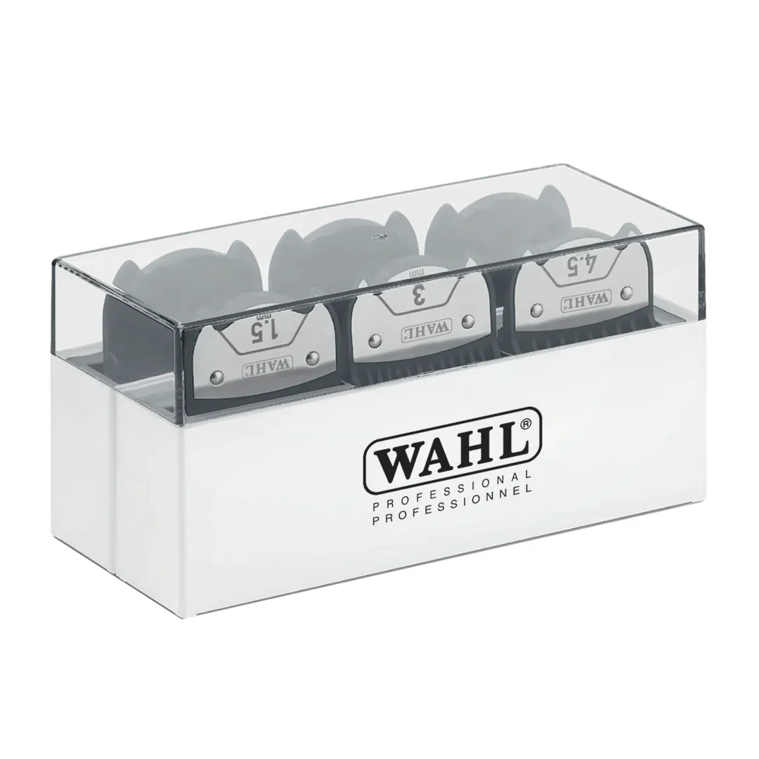 Wahl Magnetic Premium Attachment Combs in Storage Box WAHL-53172 – durable color-coded clipper guards with secure fit and convenient organizer case for professional hair cutting.
