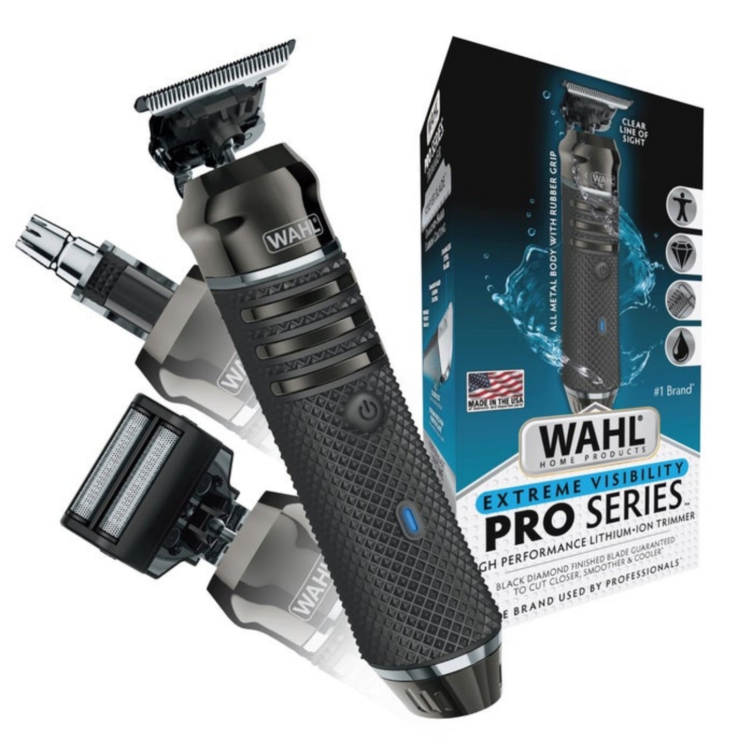  Wahl Pro Series High Visibility Cordless Skeleton Trimmer with precision stainless steel T-blade.