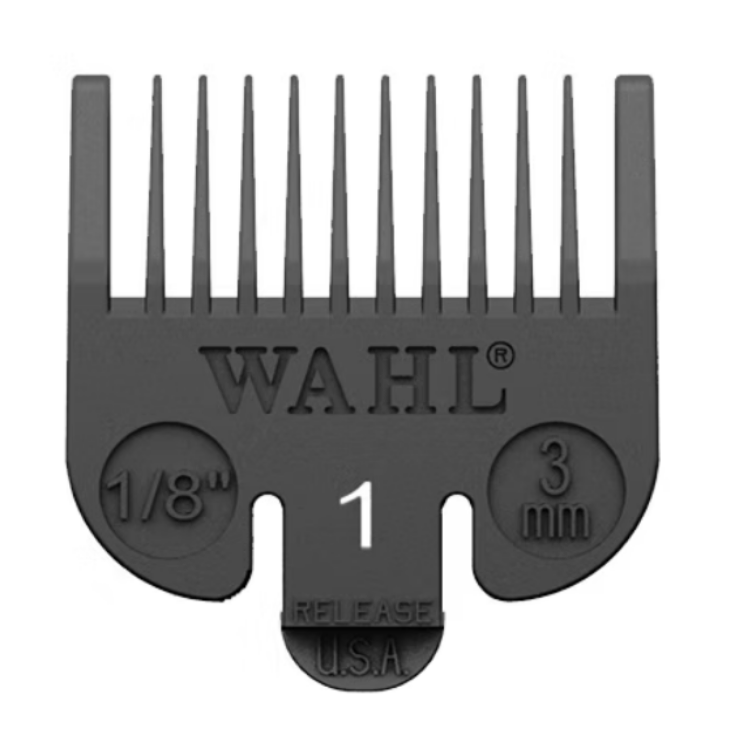  Wahl Professional #1 Clipper Guide Comb in black with 1/8 inch (3 mm) cutting length, designed for full-size Wahl clippers