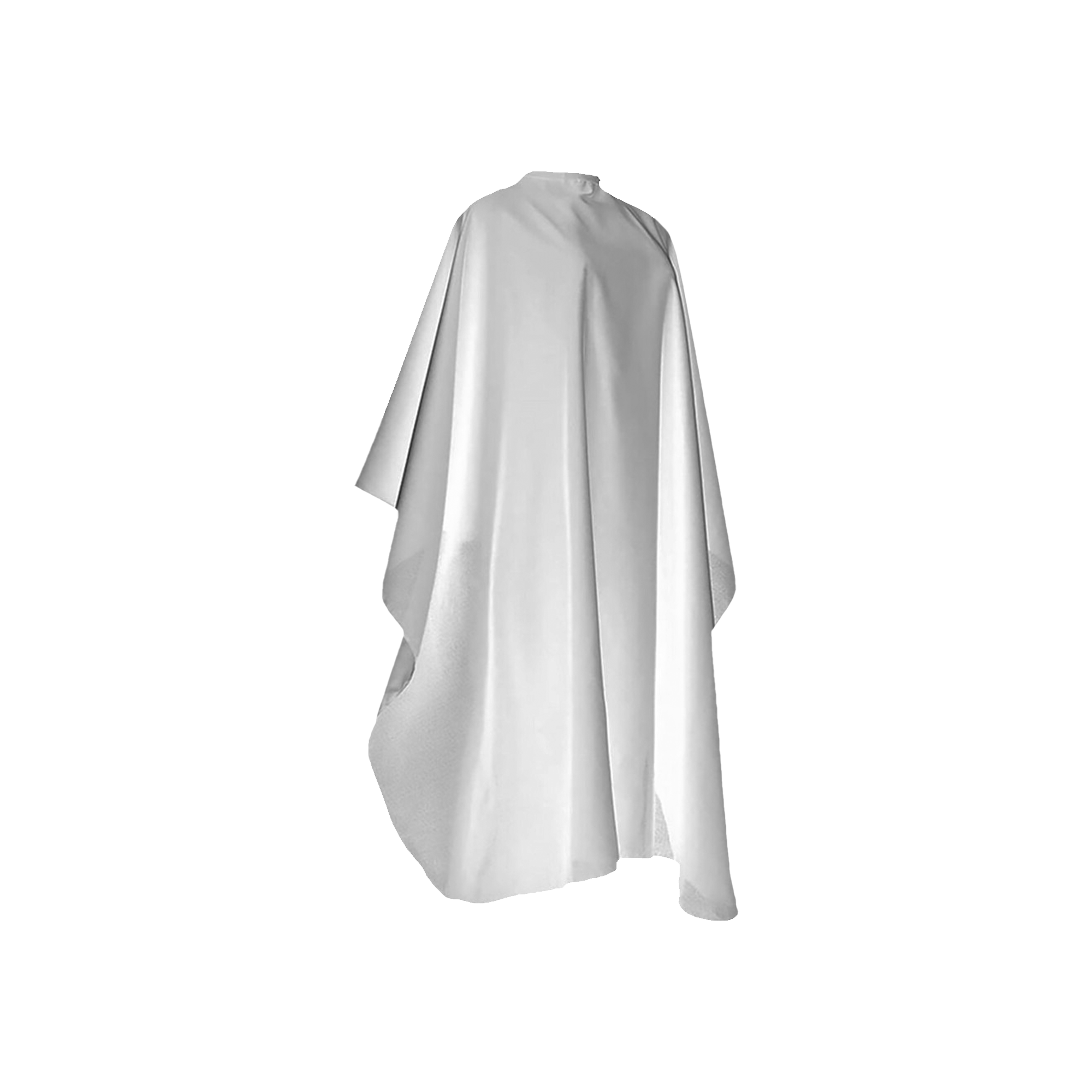White waterproof barber cape with adjustable snap closure for professional hairdressing