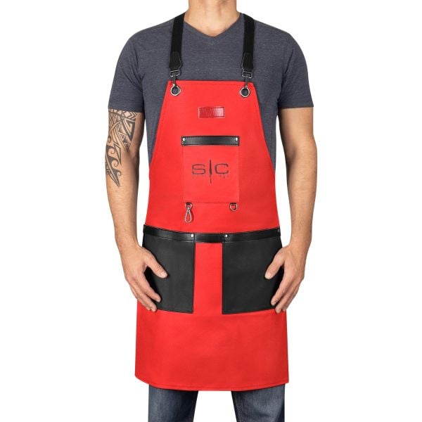 Style craft salon Apron with Crossback Strap in Red/Black Design
