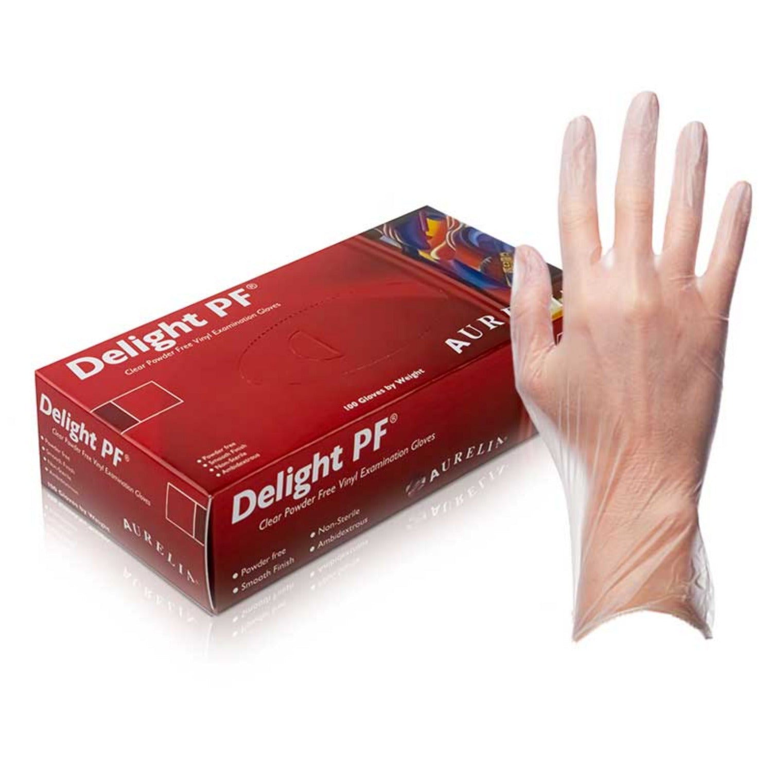Aurelia Delight medium disposable white vinyl powder-free hair colouring gloves box containing 100 gloves