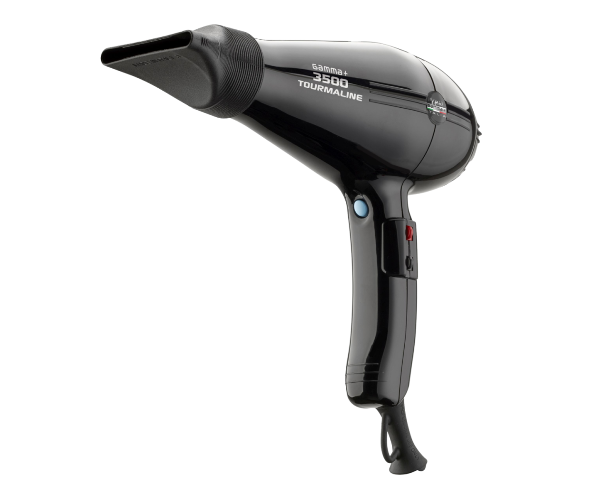 GAMMA+ 3500 Professional Salon Tourmaline Ionic Hair Dryer, 2 Nozzles, 6 Heat/Speed Settings, Black