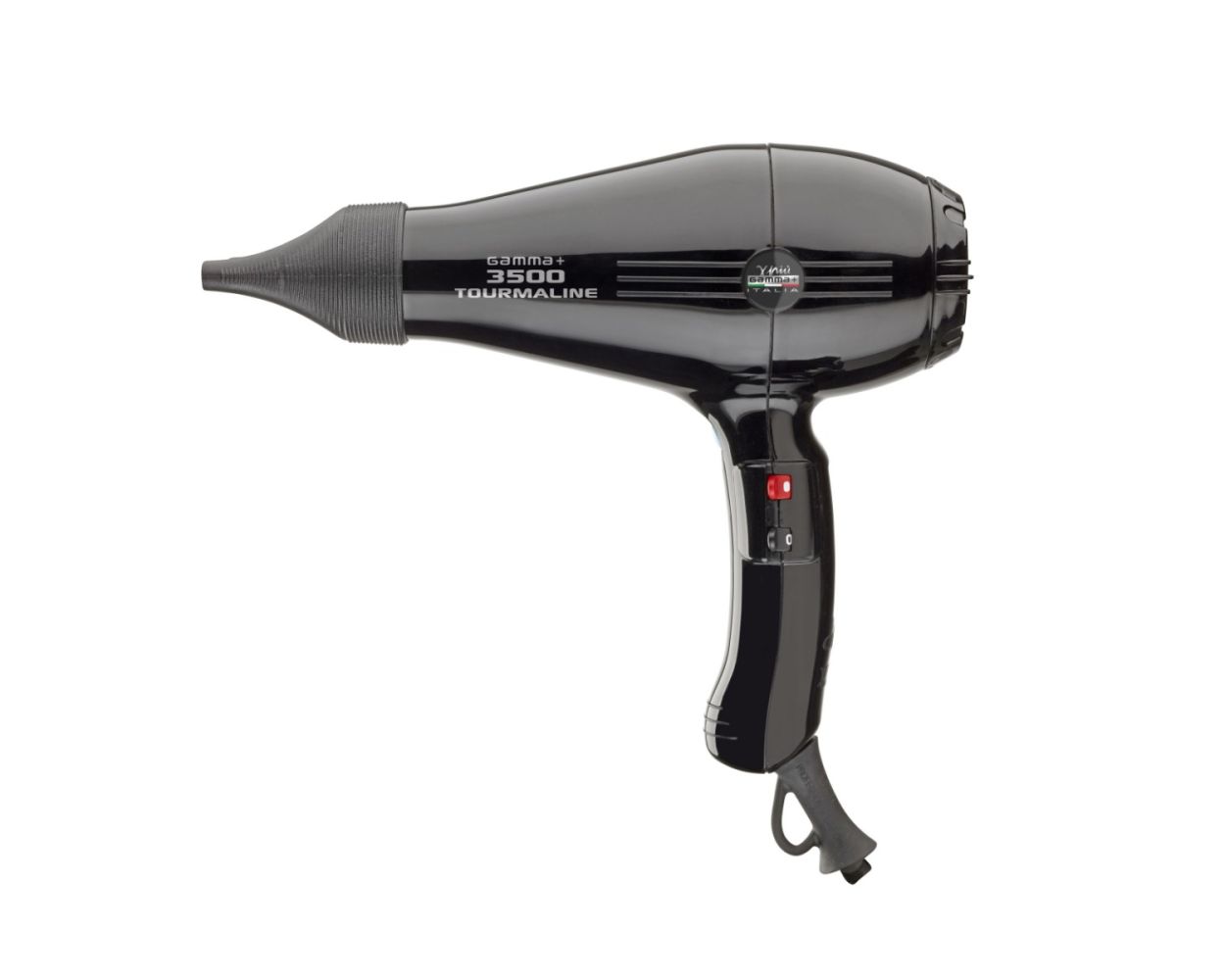 GAMMA+ 3500 Professional Salon Tourmaline Ionic Hair Dryer, 2 Nozzles, 6 Heat/Speed Settings, Black