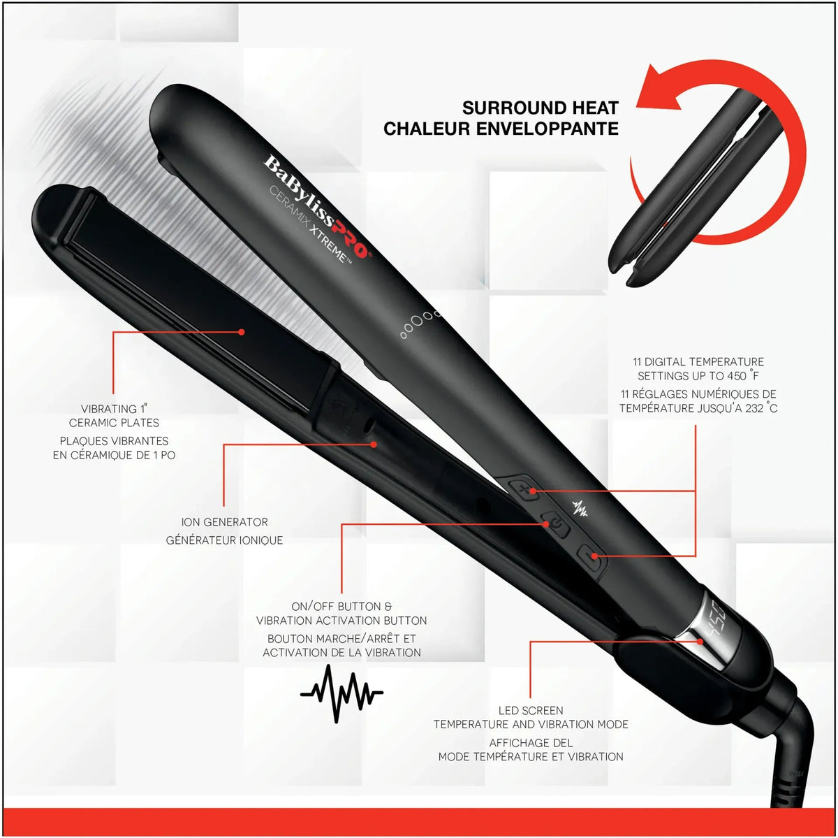 BaBylissPRO Ceramix Xtreme 1" Vibrating Ceramic Flat Iron
