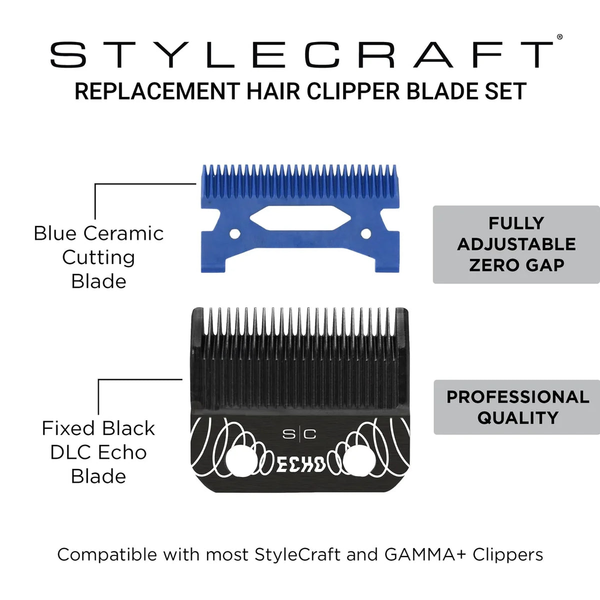 Stylecraft Echo Fixed Echo Blade +New Blue Ceramic Deep Tooth Cutting Blade Set