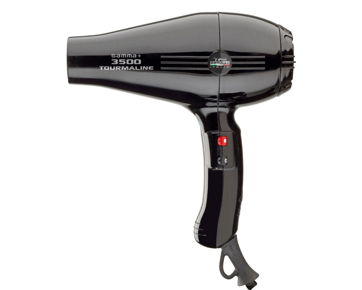 GAMMA+ 3500 Professional Salon Tourmaline Ionic Hair Dryer, 2 Nozzles, 6 Heat/Speed Settings, Black