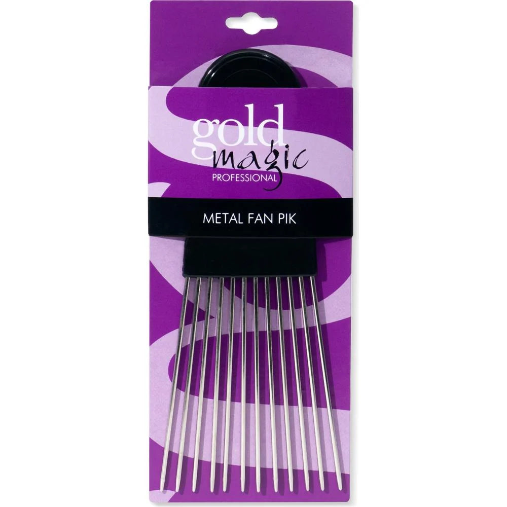 Gold Magic 6.5" Metal Fan Hair Pik for Curly & Thick Hair