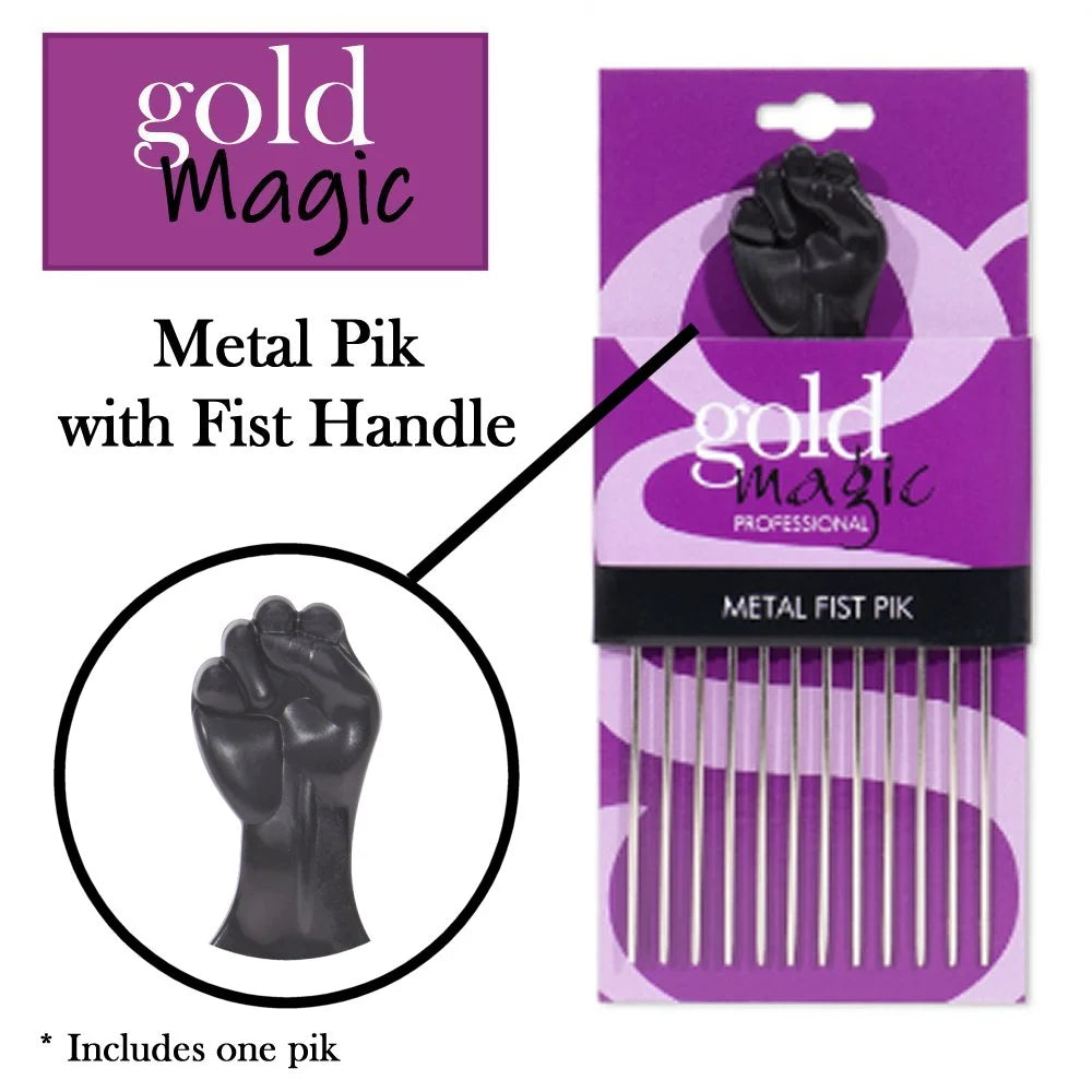 Gold Magic Metal Hair Pick 6" with Fist Handle