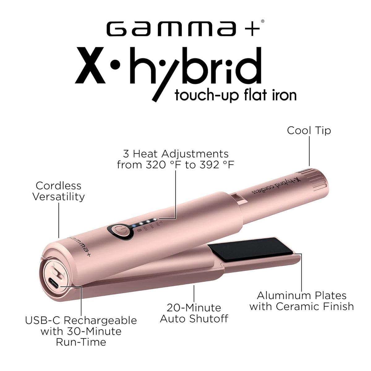 Gamma+ X-Hybrid Cordless Touch  Up Flat Iron - Rose Gold