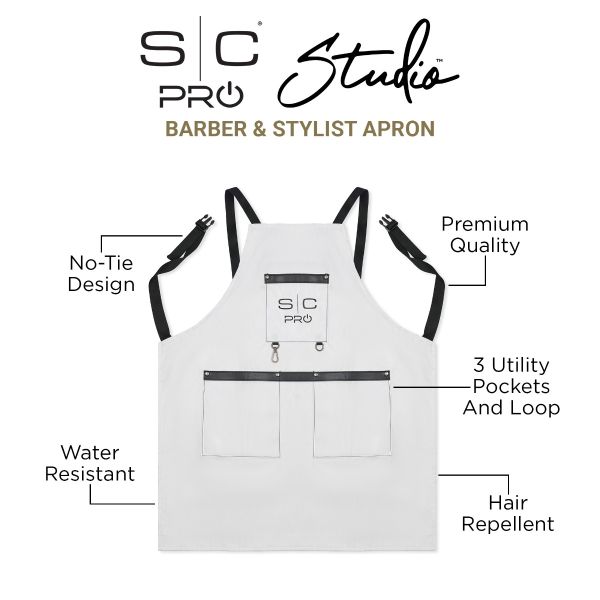 Style craft Water-Repellent Barber/Salon Apron with Adjustable Straps in White
