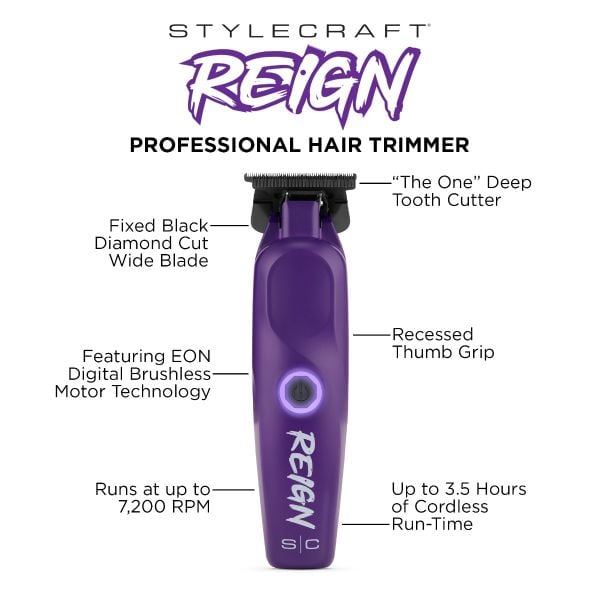 StyleCraft Reign Professional Hair Trimmer (Purple Edition)