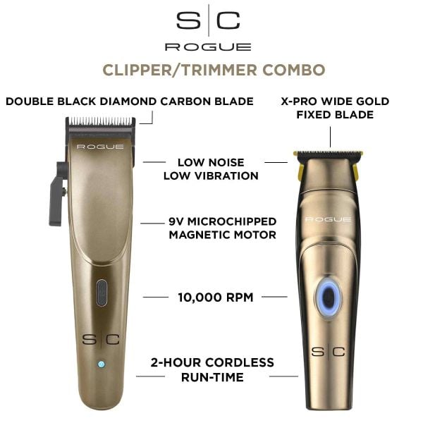 StyleCraft Rogue Clipper and Trimmer Combo – 9V Microchipped Magnetic Motor, 10,000 RPM, Double Black Diamond Blades, and 2-Hour Run Time