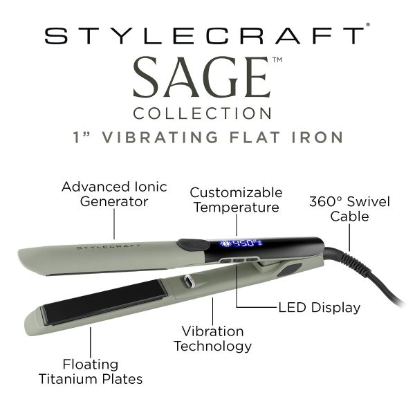 Style craft Sage Flat Iron - Professional Titanium Plates 1" Inch Flat Iron