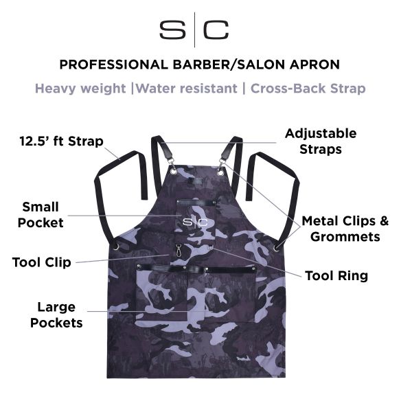 Style craft Salon Apron with Crossback Strap in Black Camo Design