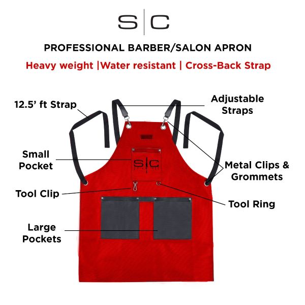 Style craft salon Apron with Crossback Strap in Red/Black Design