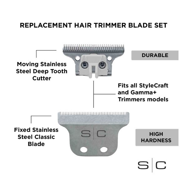 Style craft Replacement Fixed Stainless Steel Classic Hair Trimmer Blade with Stainless Steel Deep Tooth Cutter Set
