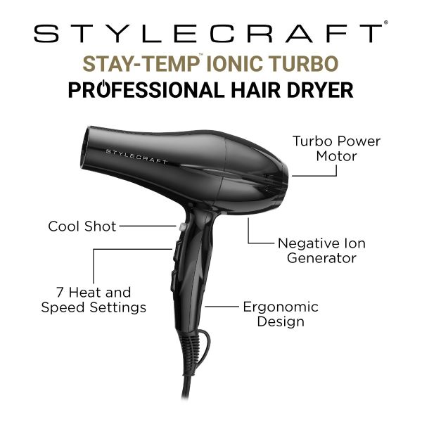 Style craft Professional Hair Dryer with Turbo Power Motor