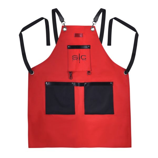 Style craft salon Apron with Crossback Strap in Red/Black Design