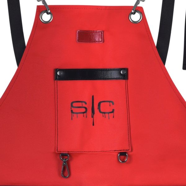 Style craft salon Apron with Crossback Strap in Red/Black Design