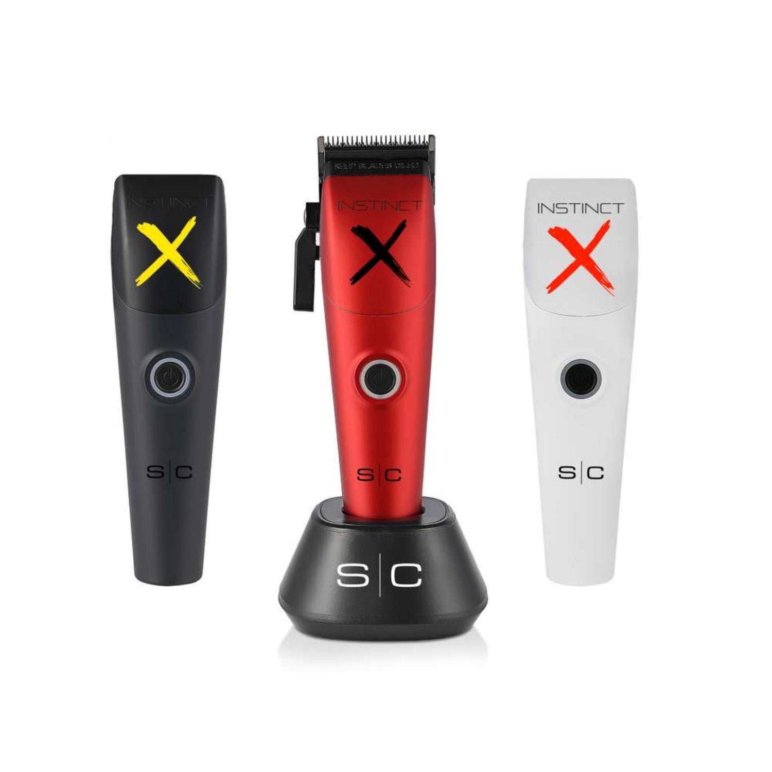  StyleCraft Instinct-X Vector Clipper with black carbon blade, ergonomic grip, and magnetic guards set – professional barber tool
