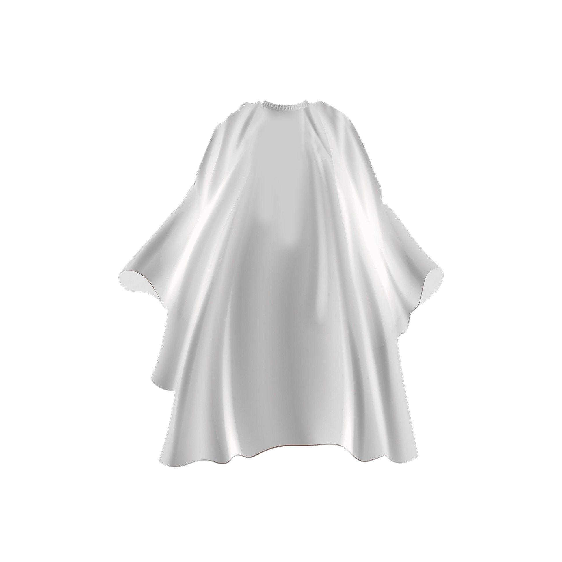 White Barber Cutting and Styling Cape, 59"x55", with hook closure, designed for professional barbers and salon use.